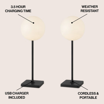 Allie 17.5" Modern Minimalist Indoor/Outdoor Metal Globe Rechargeable/Cordless Dimmable Integrated LED Table Lamp with Touch Sensor